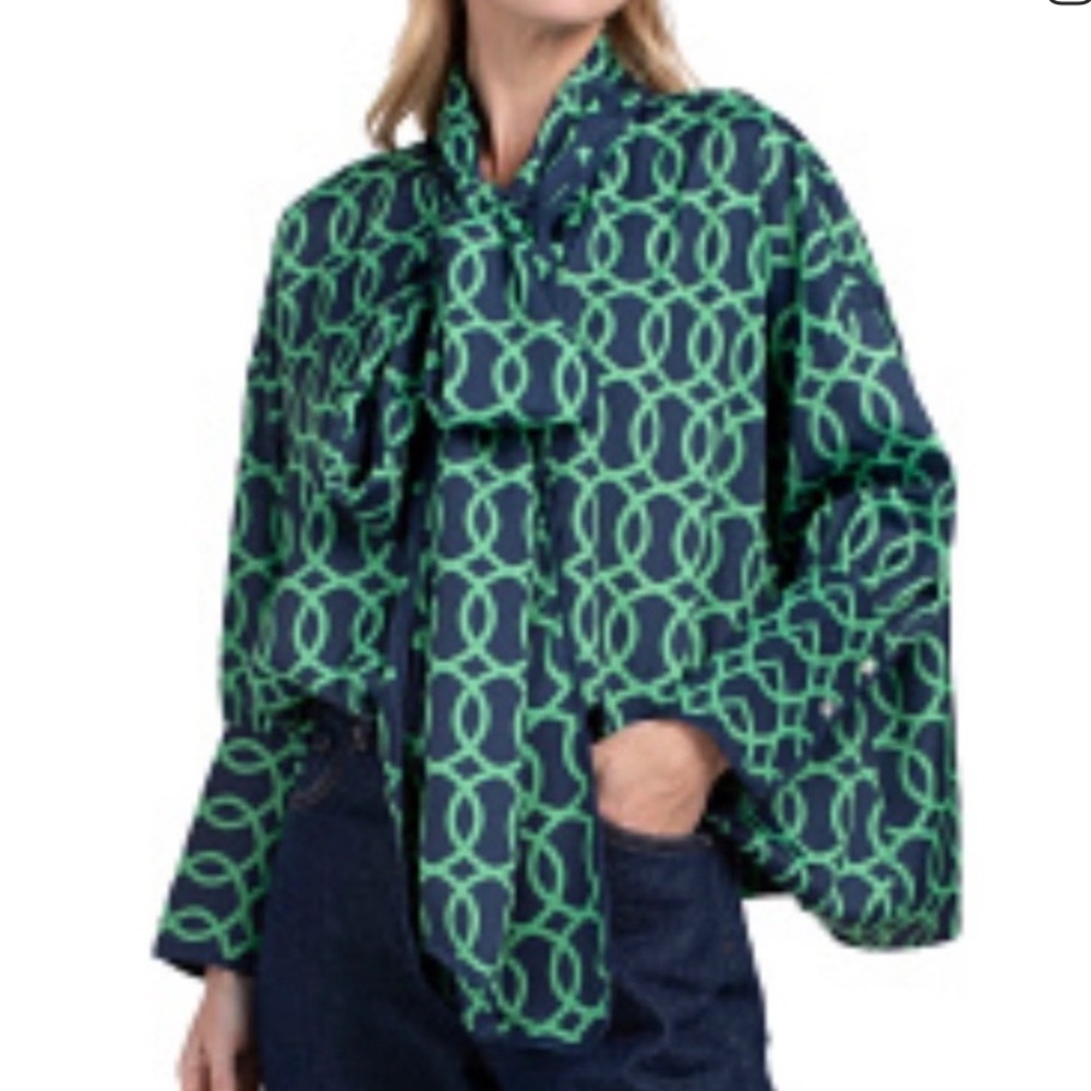 Gretchen Scott Designs ⭐️NWT⭐️Green and Blue Blouse Size Small